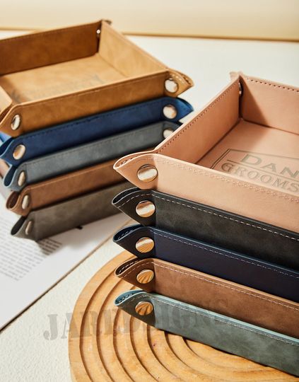 Leather Tray for Men, Personalized Fathers Day Gift, Engraved Vegan Leather Valet Tray