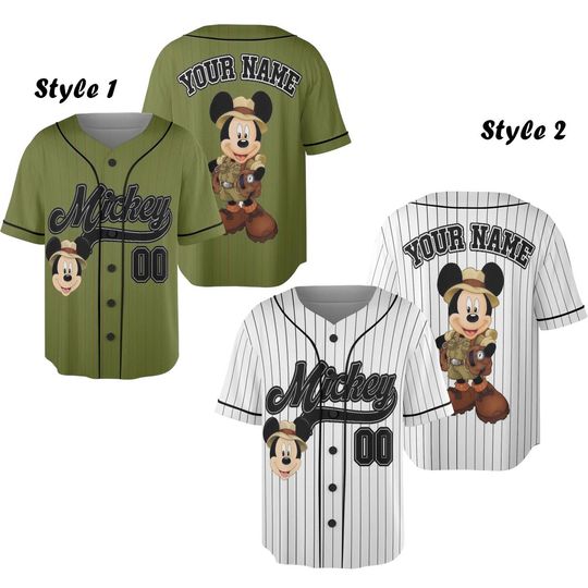 Custom Name Mickey Mouse Safari Baseball Jersey