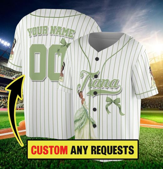 Custom Princess Tiana Princess and the Frog Simple, Custom Kid Youth Adult Baseball Jersey Characters Disney Girl Trip