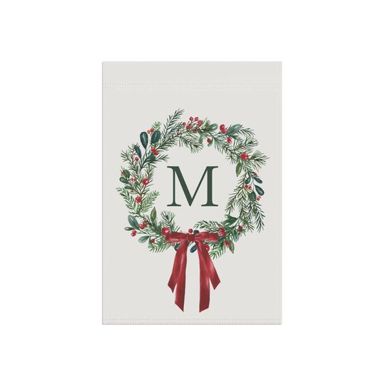 Personalized Christmas Wreath Garden Flag - Holiday Monogram Yard Decor