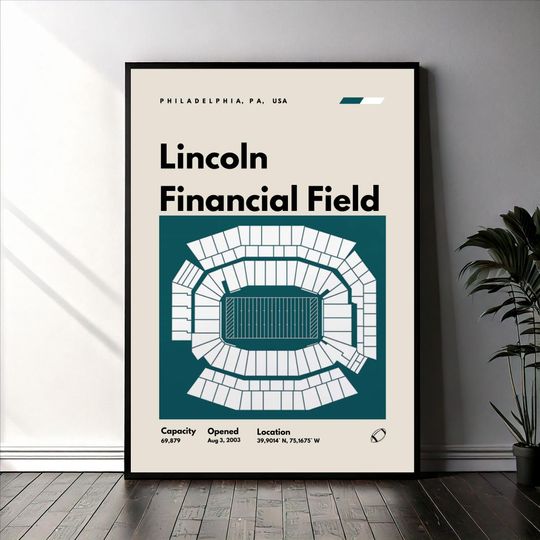 Philadelphia Eagles Poster, Lincoln Financial Field Stadium Print, Mid Century Modern Football Wall Art, Bedroom and Office Decor