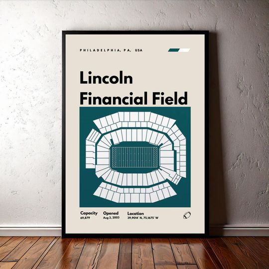 Philadelphia Eagles Poster, Lincoln Financial Field Stadium Print, Mid Century Modern Football Wall Art, Bedroom and Office Decor
