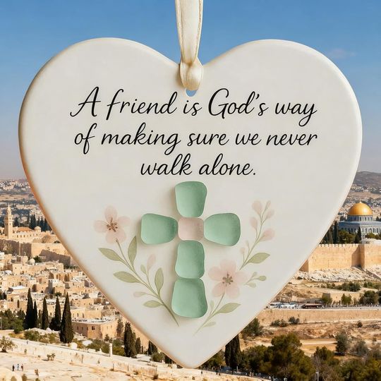 2D Friendship Sea Glass Ceramic Ornament Friendship Decor Gift, Stylish Ornament for Holidays, Keepsake for Friends
