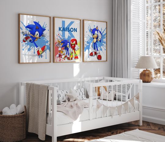 Personalized Sonic Poster - Blue Gaming Decor for Kids Nursery