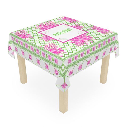 Preppy Mahjong Tablecloth with Charleston Instructions | Pink Green Floral Mahjong Game Table Mat