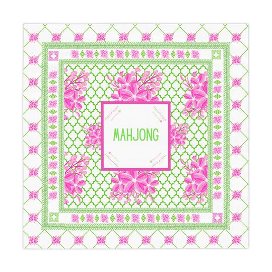 Preppy Mahjong Tablecloth with Charleston Instructions | Pink Green Floral Mahjong Game Table Mat
