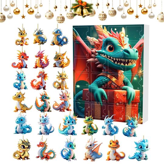 2025 Dragon Advent Calendar with 2D Acrylic Dragon Ornaments for Christmas Tree (C)