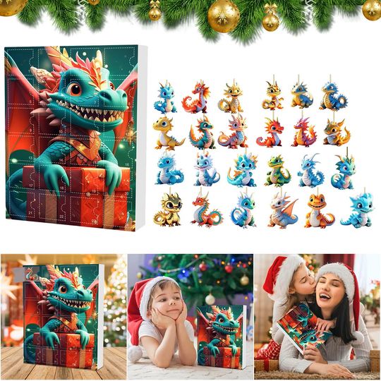 2025 Dragon Advent Calendar with 2D Acrylic Dragon Ornaments for Christmas Tree (C)