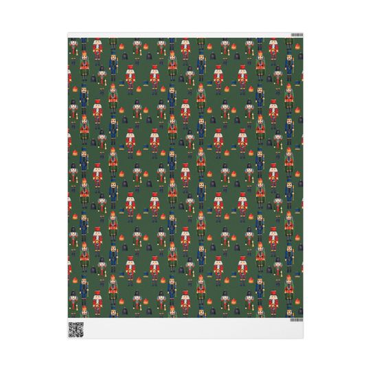 Nutcracker Christmas Wrapping Paper | Green Holiday Gift Wrap Roll | Festive Red & Gold Nutcracker Pattern | Luxury Xmas Packaging
