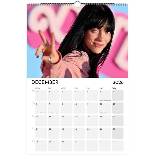 2026 Celebrity Wall Calendar: Minimalist Home Office Decor, Gift for Fans