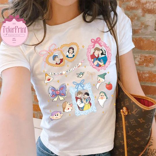 Retro Coquette Disney Princess Shirt, Snow White Baby Tee Crop Top, Disney Girls Trip, Disney Bracelets Shirt, Princess Locket Baby Tee