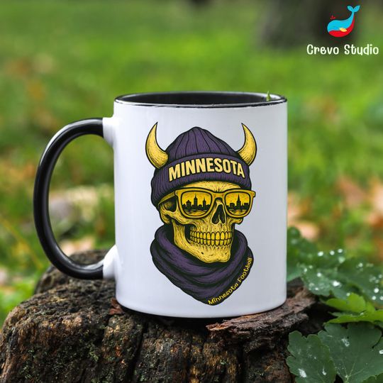 Personalized Minnesota Football Skull Viking Mug, Coffee Cup Gift, Gift for Fan
