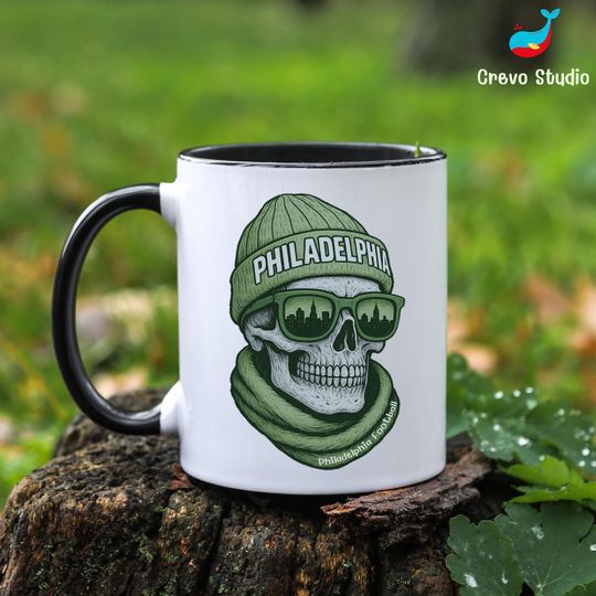 Personalized Philadelphia Football Skull Coffee Mug, Coffee Cup Gift, Gift for Fan