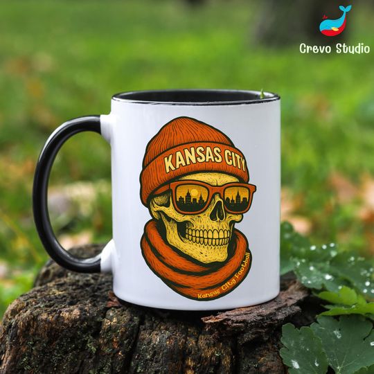 Personalized Kansas City Football Skull Chief Mug, Coffee Cup Gift, Gift for Fan