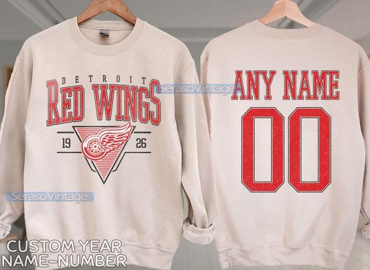 Personalized Detroit Red Wings Sweatshirt, Detroit Red Wings shirt, Detroit Hockey shirt, Custom Hockey Shirt, Hockey Number Shirt