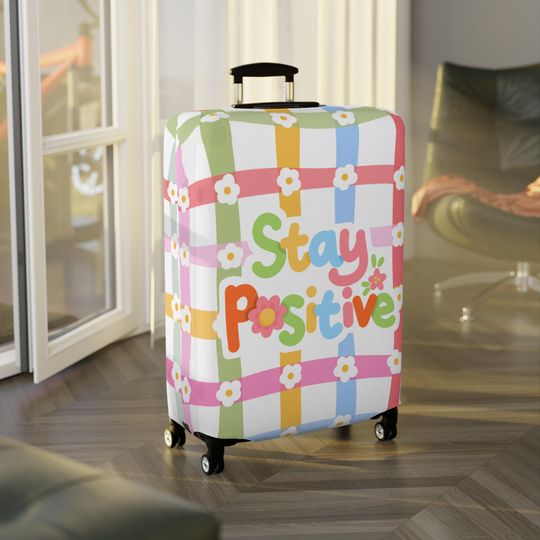 Pastel Daisy Luggage Sleeve, Stay Positive Suitcase Protector