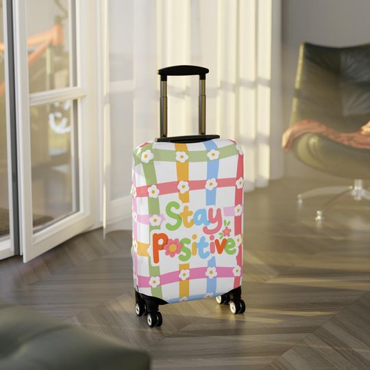 Pastel Daisy Luggage Sleeve, Stay Positive Suitcase Protector