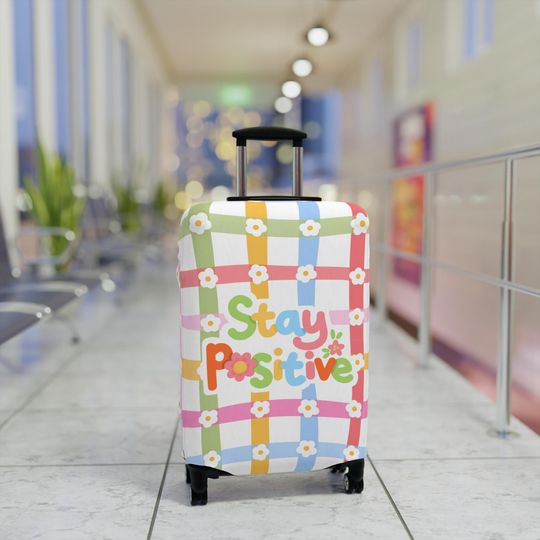 Pastel Daisy Luggage Sleeve, Stay Positive Suitcase Protector