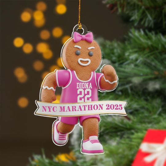 Personalized Track Runner Ornaments, Acrylic Gingerbread Marathon, Gift Your Team