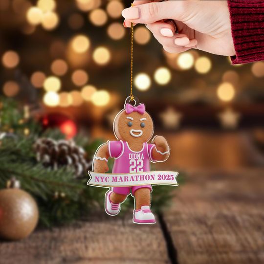 Personalized Track Runner Ornaments, Acrylic Gingerbread Marathon, Gift Your Team