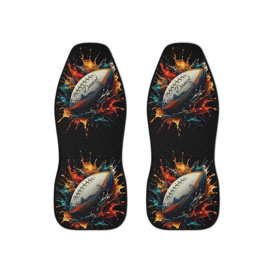 Personalized Rugby Ball Car Seat Covers |Custom Name On 2 Fronts Auto seats covers