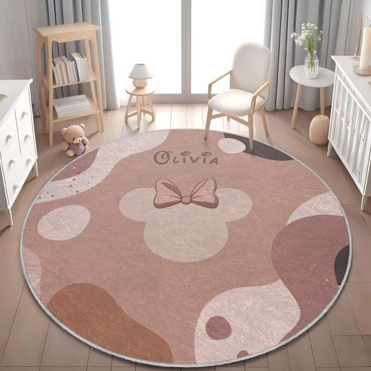 Personalized Minnie Mouse Nursery Rug, Pink Girls Room Decor