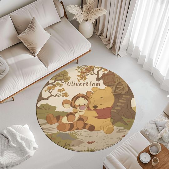 Winnie the Pooh and Tigger Personalized Round Rug, Disney Nursery Decor, Custom Kids Room Carpet, Baby Shower Gift