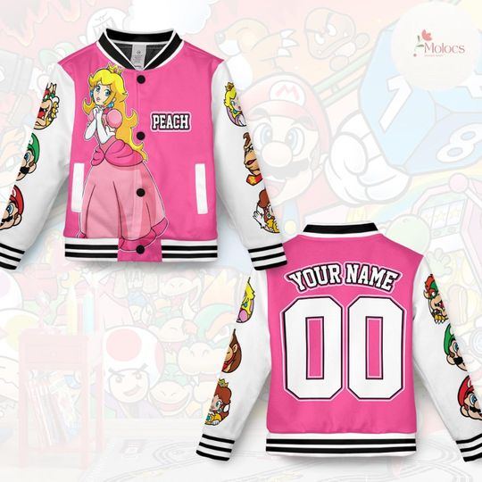 Personalized Super Mario Baseball Jacket, Video Game Mario Luigi Princess Peach Jacket