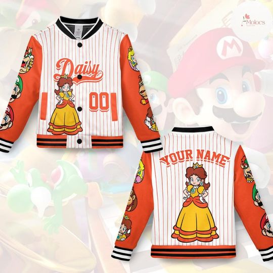 Personalized Super Mario Baseball Jacket, Video Game Mario Luigi Princess Peach