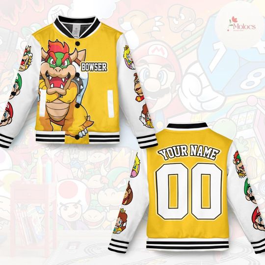 Personalized Super Mario Baseball Jacket, Video Game Mario Luigi Princess Peach Jacket