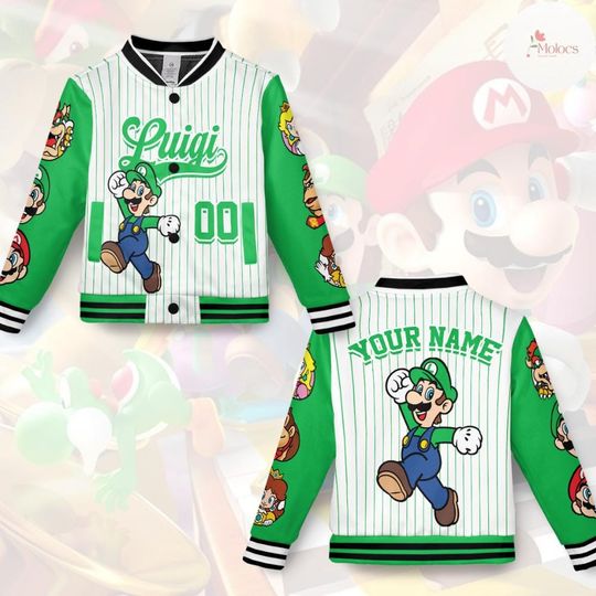 Personalized Super Mario Baseball Jacket, Video Game Mario Luigi Princess Peach