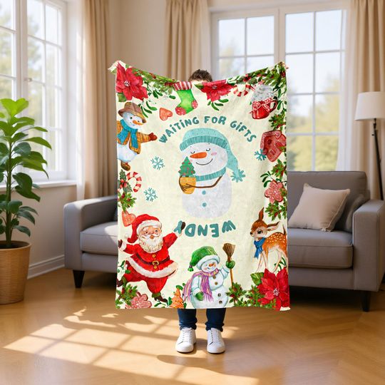 Christmas Blanket Personalized with Name  Custom Flannel Holiday Gift