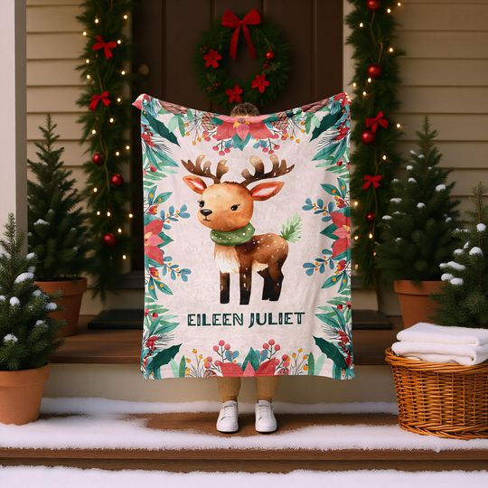 Personalized Christmas Throw Blanket  Custom Name Holiday Gift