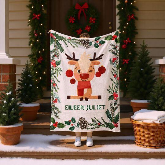 Personalized Christmas Throw Blanket  Custom Name Holiday Gift