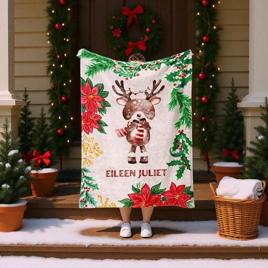 Personalized Christmas Throw Blanket  Custom Name Holiday Gift