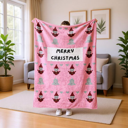 Personalized Xmas Blanket, Custom Name Throw for Kids and Adults