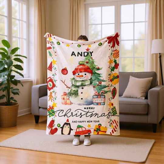 Christmas Blanket Personalized with Name  Custom Flannel Holiday Gift