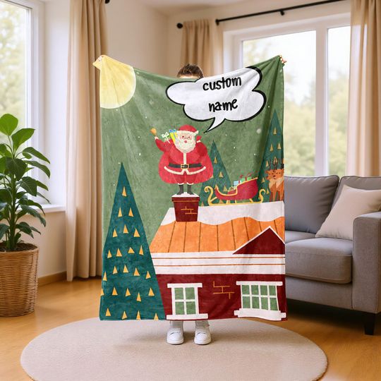 Custom Name Christmas Blanket, Festive Holiday Throw for Family Gift