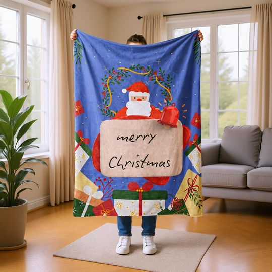 Personalized Christmas Blanket with Name, Custom Holiday Throw Gift