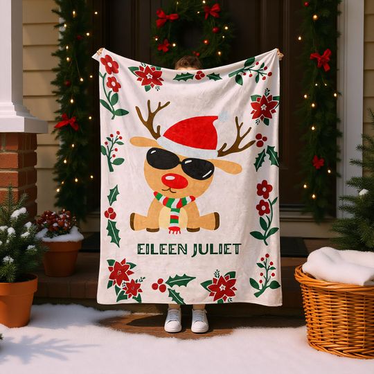 Personalized Christmas Throw Blanket  Custom Name Holiday Gift