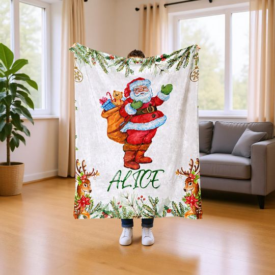Christmas Blanket Personalized  Custom Name Flannel Holiday Keepsake