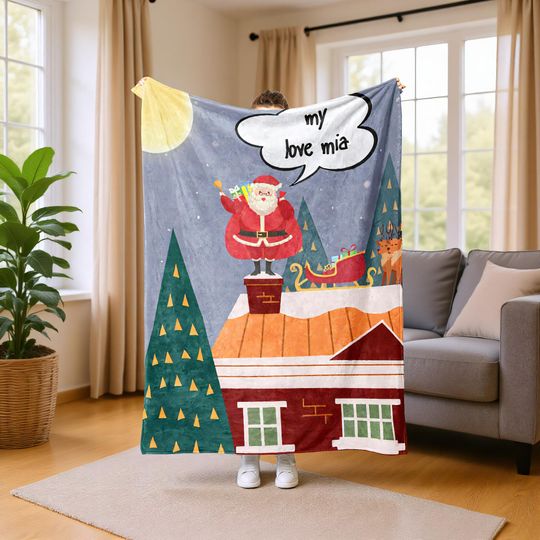 Custom Name Christmas Blanket, Festive Holiday Throw for Family Gift
