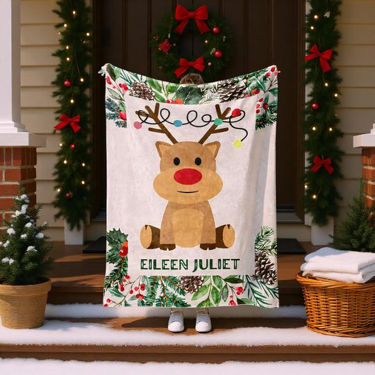 Personalized Christmas Throw Blanket  Custom Name Holiday Gift
