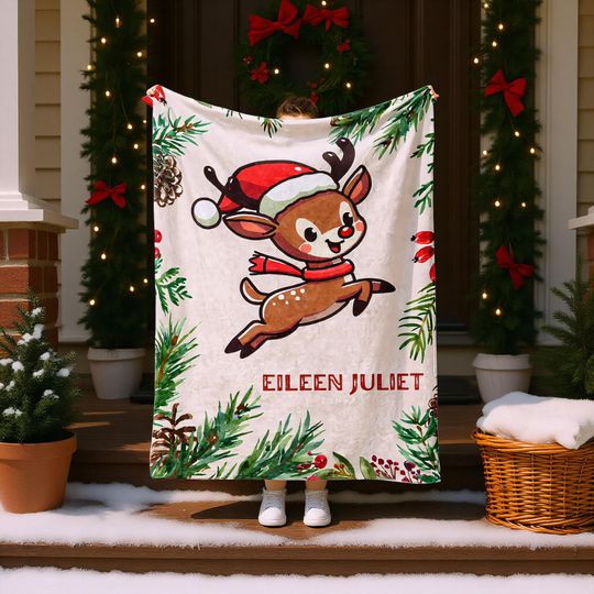 Personalized Christmas Throw Blanket  Custom Name Holiday Gift