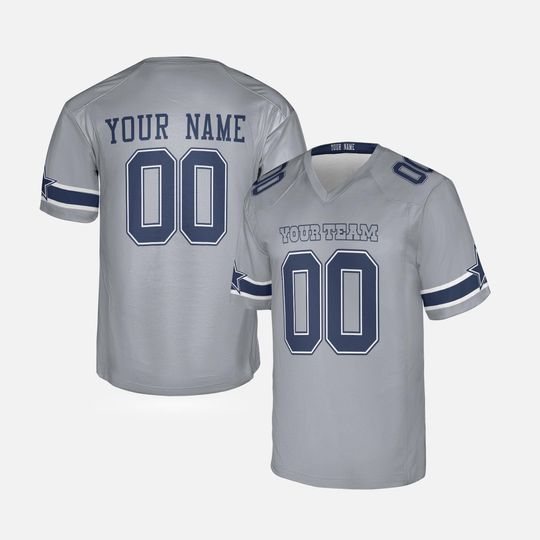 Personalized Gray Cowboys Jersey: Add Name & Number, Adult Sizes