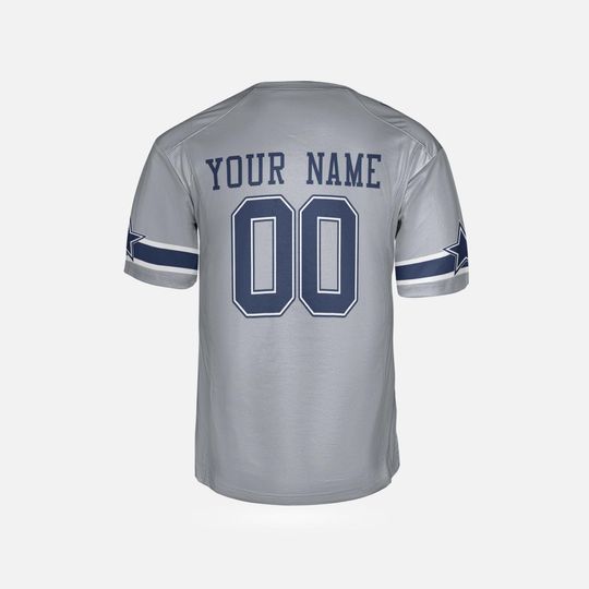 Personalized Gray Cowboys Jersey: Add Name & Number, Adult Sizes