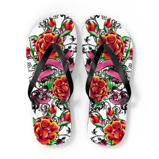 Ladies Rose and Ribbon - Ladies Flip Flops