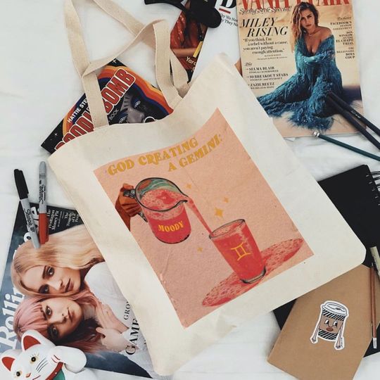 God Creating A Gemini Canvas Tote Bag, Gemini Sign Canvas Bag