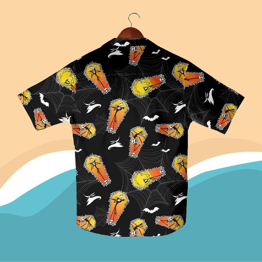 Halloween Skeleton Coffin Print Hawaiian Shirt for Men