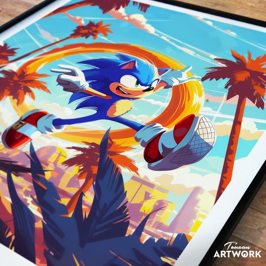 Rooftop Run Sonic print, Sonic the Hedgehog fan print, The hedgehog fan art poster, Sonic print, Game art